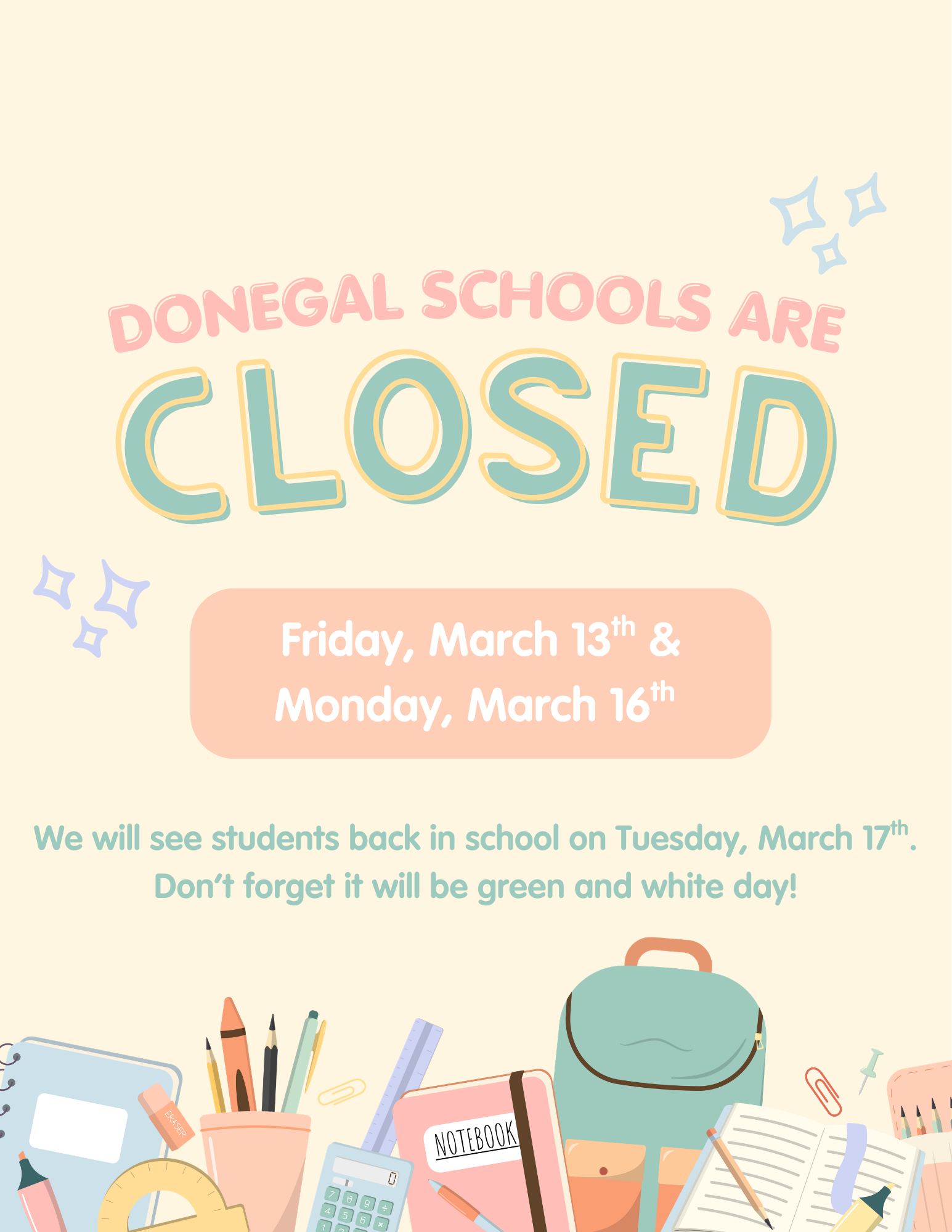 Friday (3/13/16) & Monday (3/16/26) - School Closed